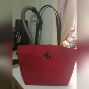 Ralph Lauren red with embroidered lettering, bow tie and snap button poc…